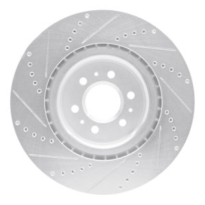 Cadillac CTS Brake Rotor (1) - Front Right - R1 Concepts - Drilled & Slotted - Silver - `04-`11